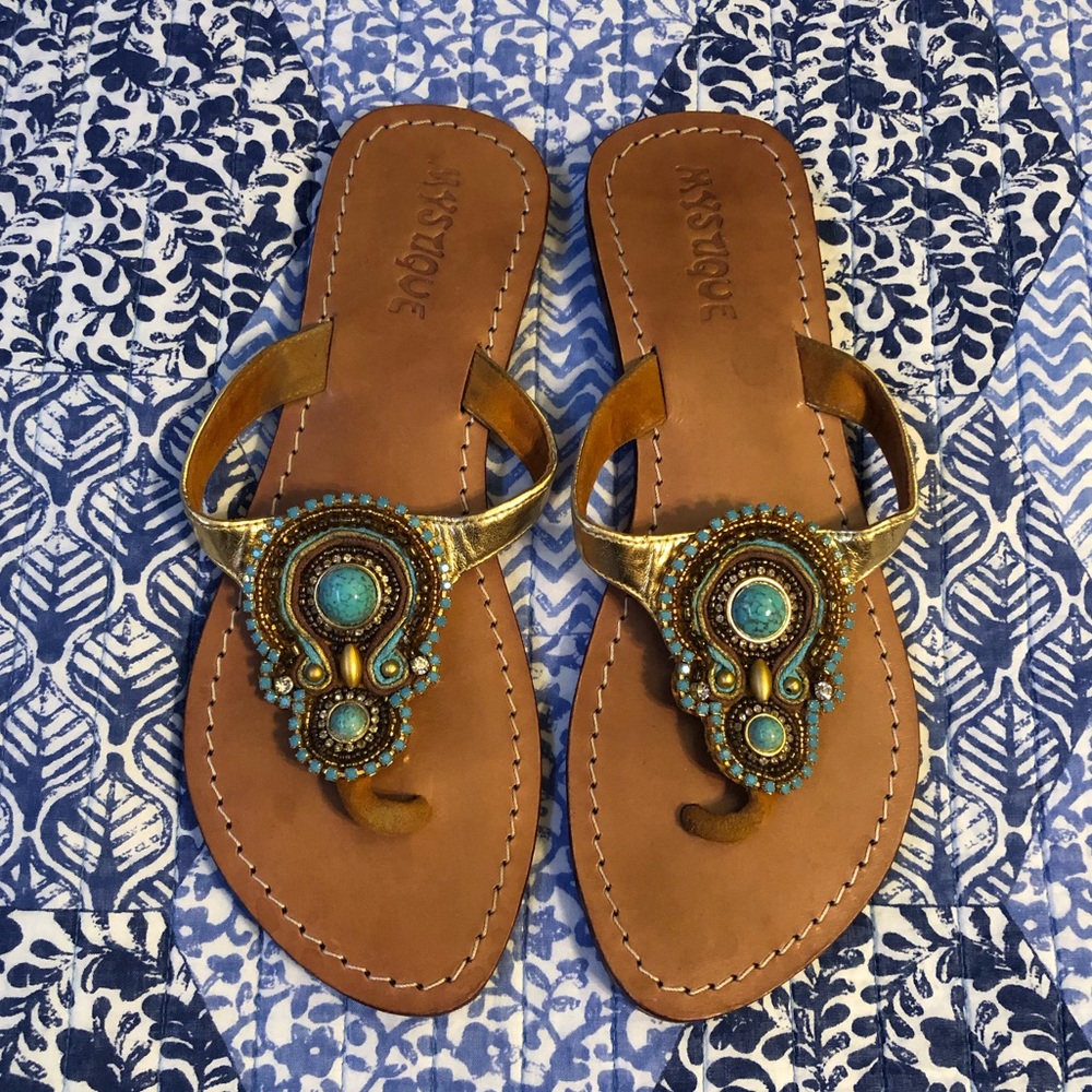 Mystique Turquoise Stone & Beads Sandals